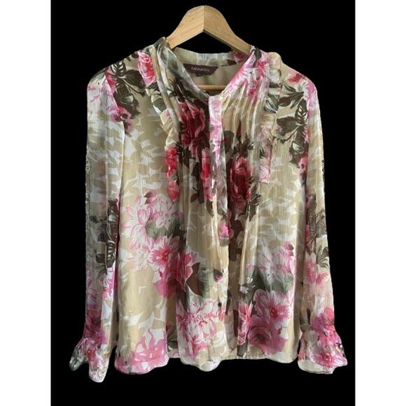 Ranna Gill Small Floral Eden‎ Romantic Ruffle Sequin Beaded Flowy Blouse - Picture 1 of 13
